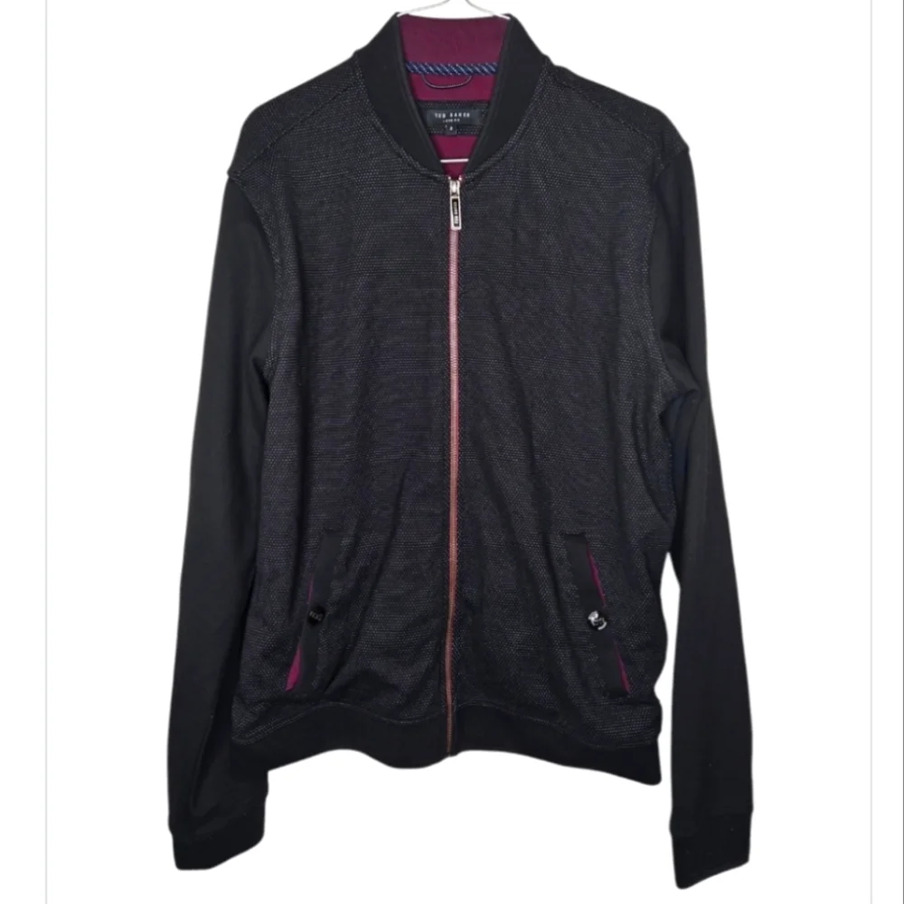 Ted Baker London Black Dobby Knit Bomber Jacket Size 3 Men's Medium